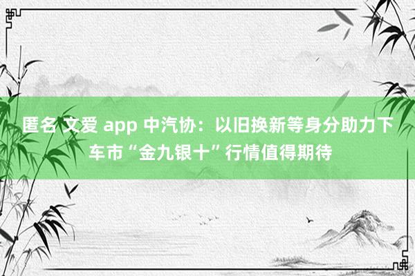 匿名 文爱 app 中汽协：以旧换新等身分助力下 车市“金九银十”行情值得期待