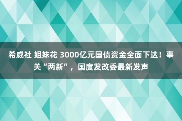 希威社 姐妹花 3000亿元国债资金全面下达！事关“两新”，国度发改委最新发声